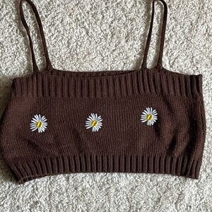 crop top, tank, brown, flower themed